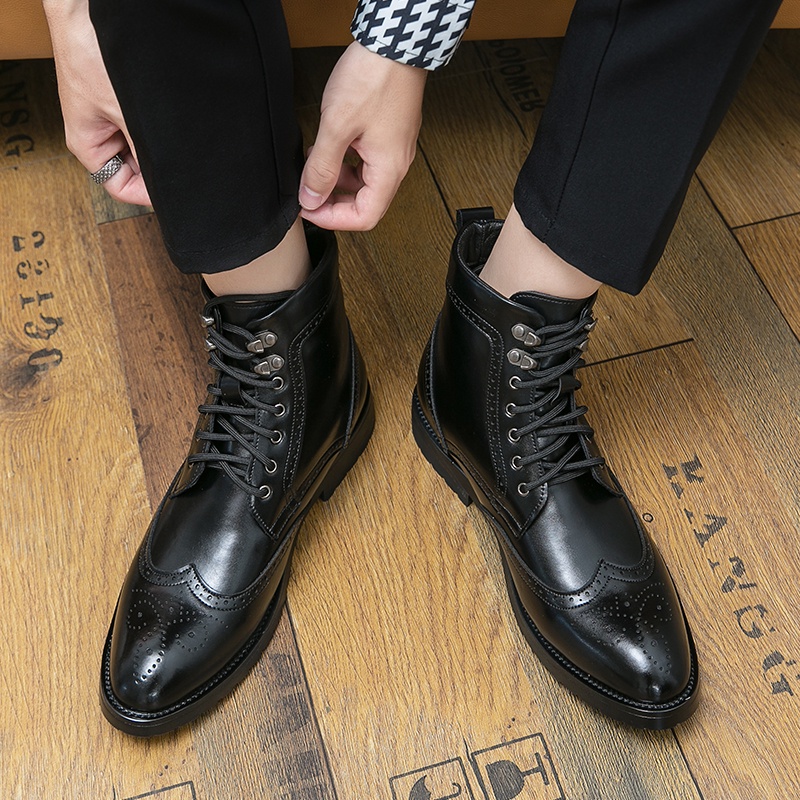 Mens black leather hot sale lace up boots