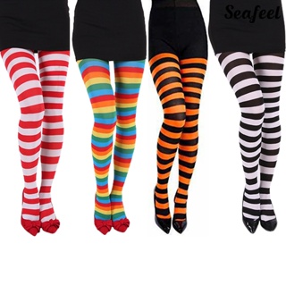 Striped Pantyhose Women Girls Rainbow Multicolor Striped Tights Opaque Slim  Pantyhose for Christmas Halloween Cosplay Costume