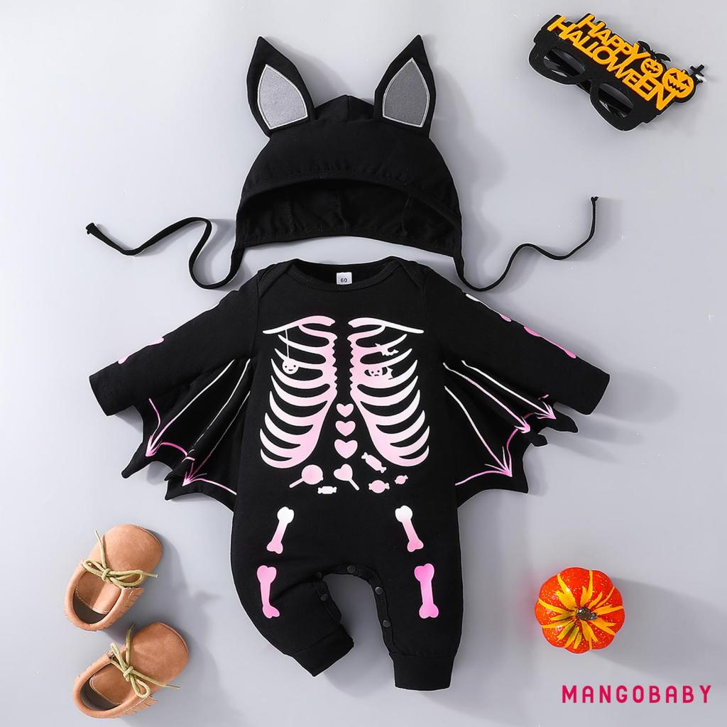 MGBaby Halloween Bat Rompers Infant Boys Girls Skeleton Print Long