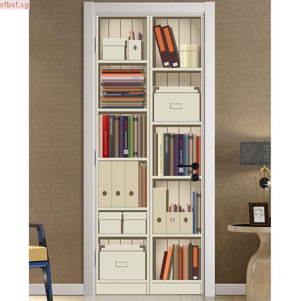 SFBSF Door Sticker, PVC SelfAdhesive Bookcase Door Wallpaper, Door