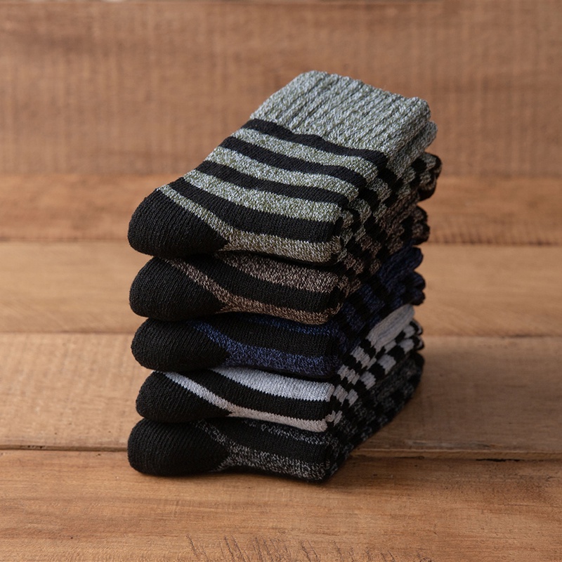 1/5 Pairs Men's Thick Cotton Socks For Autumn And Winter With Striped