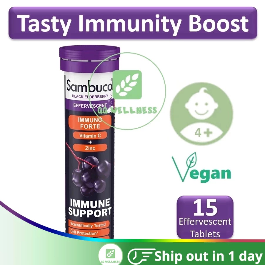 Sambucol Black Elderberry Immune Forte Vitamin C Zinc 15 Effervescent Vegan Shopee Singapore