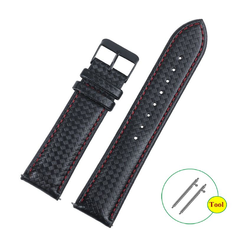 Carbon Fiber Pattern Leather Watch Strap 20mm 22mm Leather Watch Band Diver Quick Release Watchbands Men Women Bracelet Wrist Belt Watches Accessories