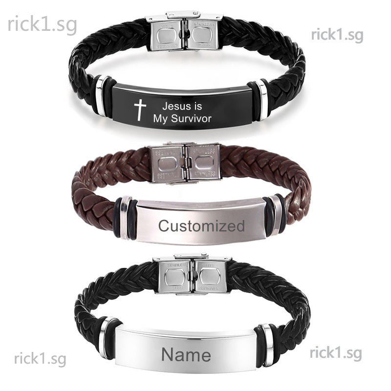 Mens leather bracelet with on sale names