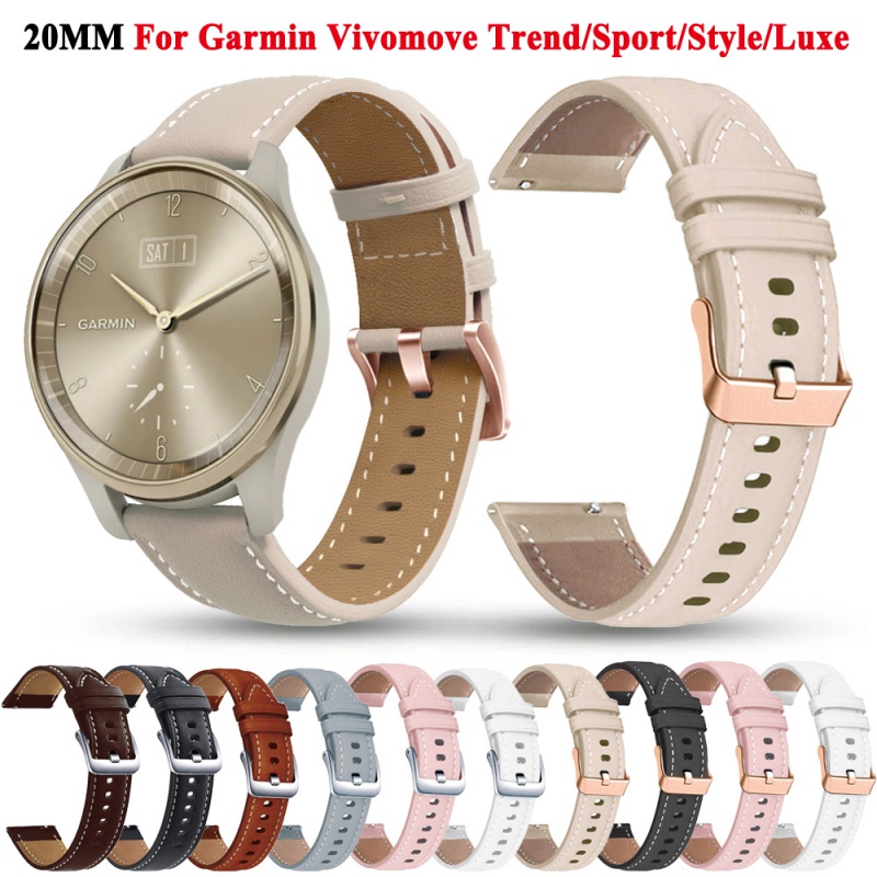 20mm Leather Strap Band For Garmin Vivomove Trend /Vivomove Luxe