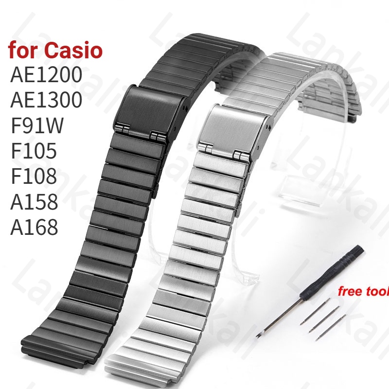 Stainless Steel Watch Band for Casio F-91W Strap18mm for F105 F108 ...