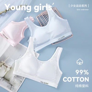 Cheap Pure Cotton Female Student Underwear Without Steel Ring Korean Style  High School Girl AB Cup Thin Bra Summer Gathers Stereotyped Small Bra