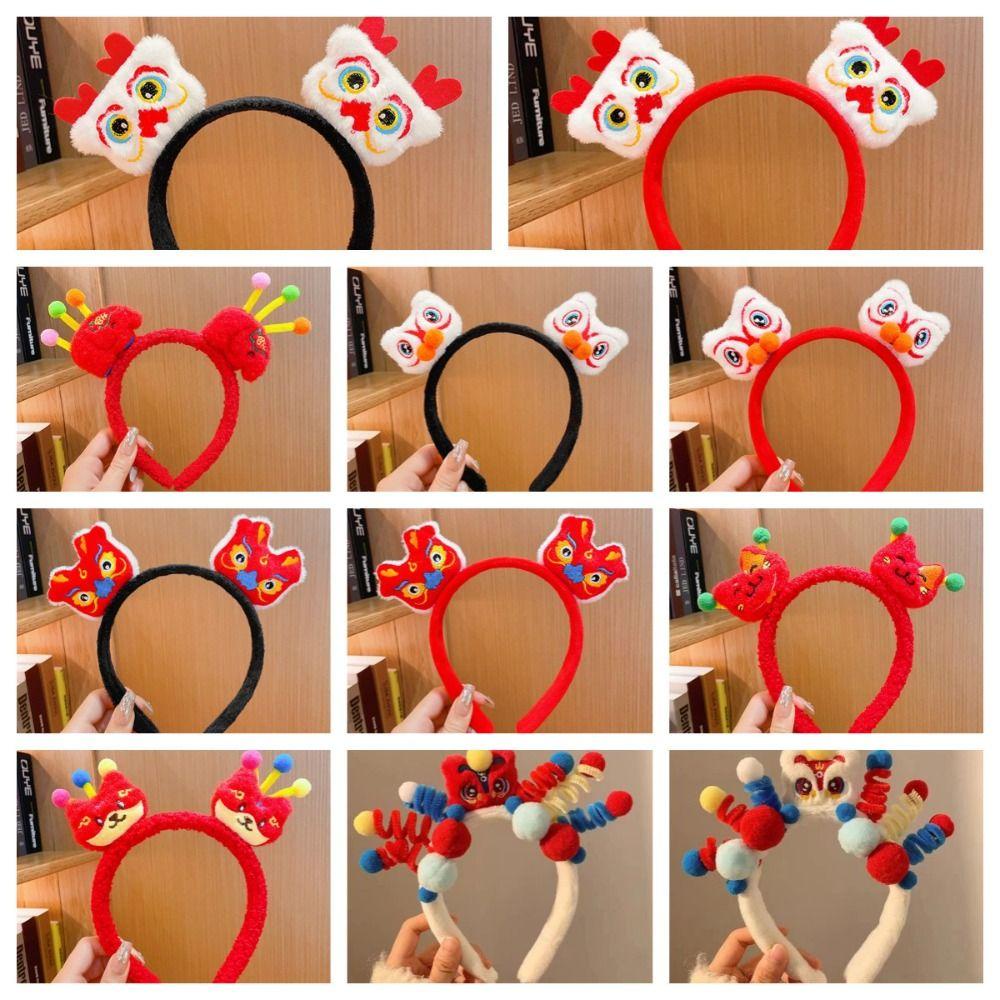 LUXEN 2024 Happy New Year Headband, Lion Dance Red Hairband Dragon