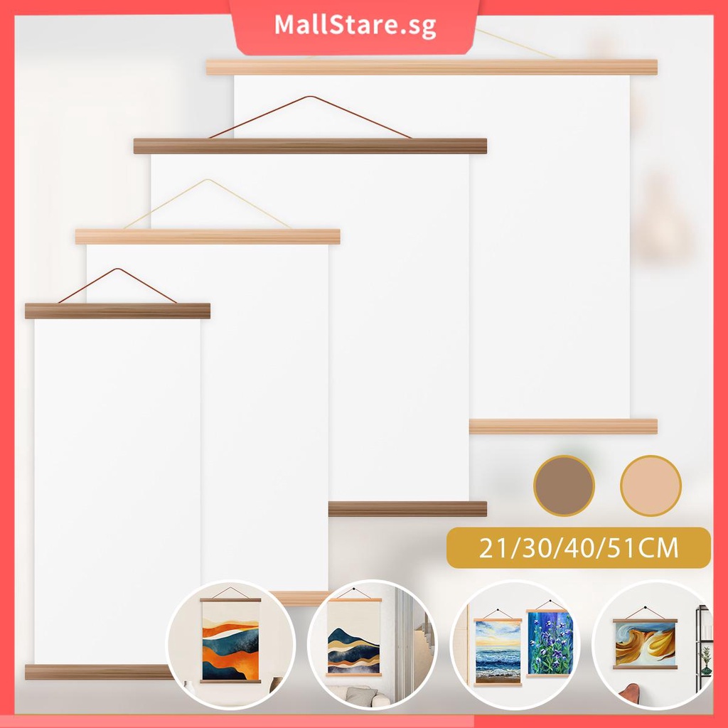 Wood Poster Frame 4Pcs Magnetic Poster Hanging Rod Simple Teak Wood ...