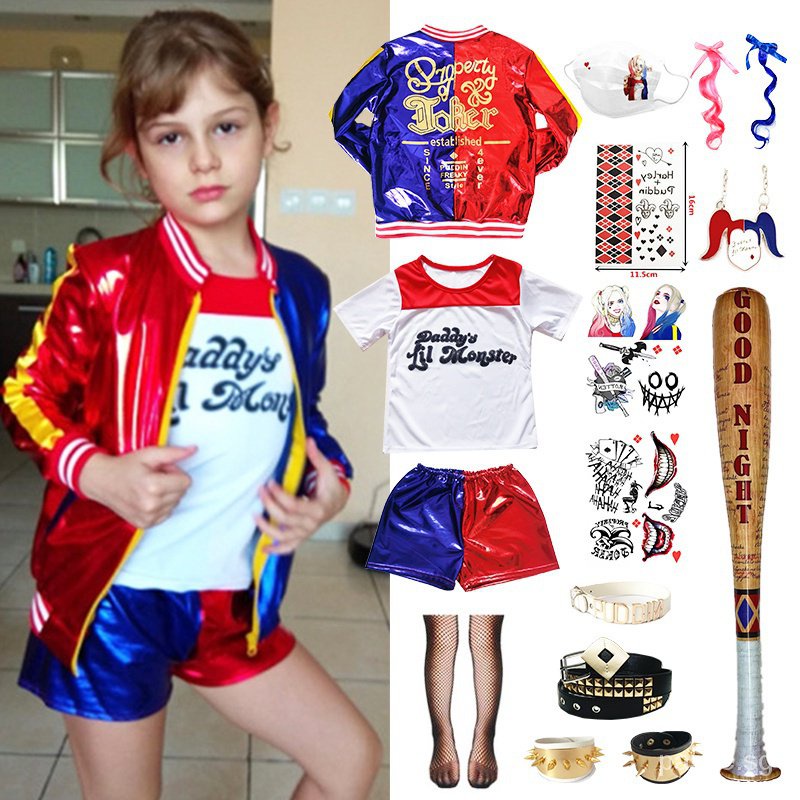 【In stock】Christmas Harley Quinn Costume Cosplay Kids Girls Suicide