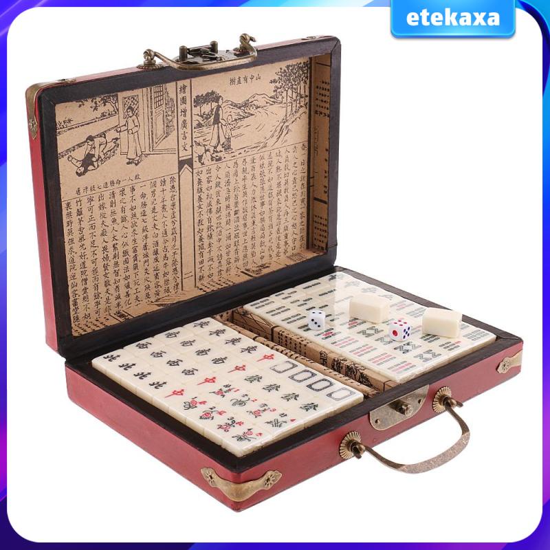 [Etekaxa] Game Toy 144 Tiles Portable Vintage Chinese Mahjong in Box ...