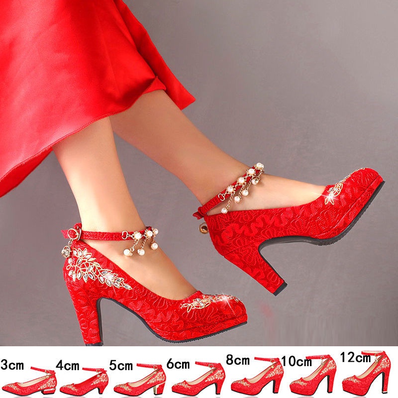 Red sales chunky heels