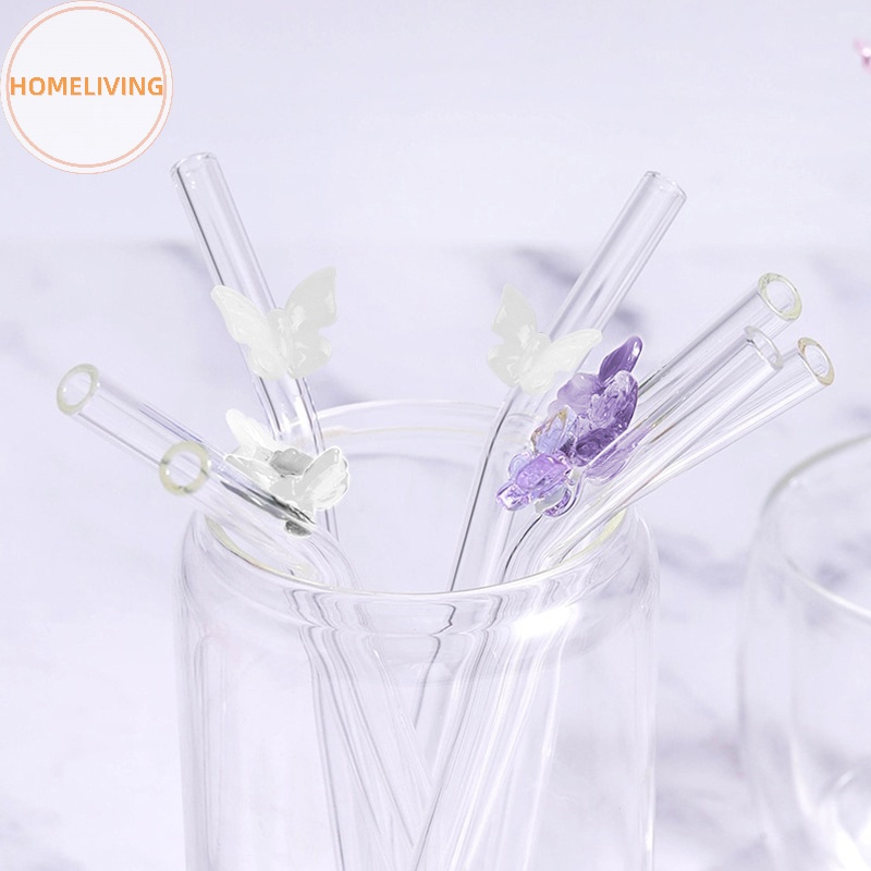 Butterfly Glass Straws Set Reusable Clear For Smoothies Cocktails