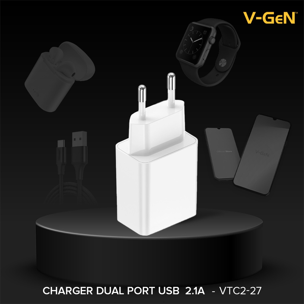 V-Gen Adaptor Charger VTC2-27 2.1A Dual Port USB Travel Charger VGEN