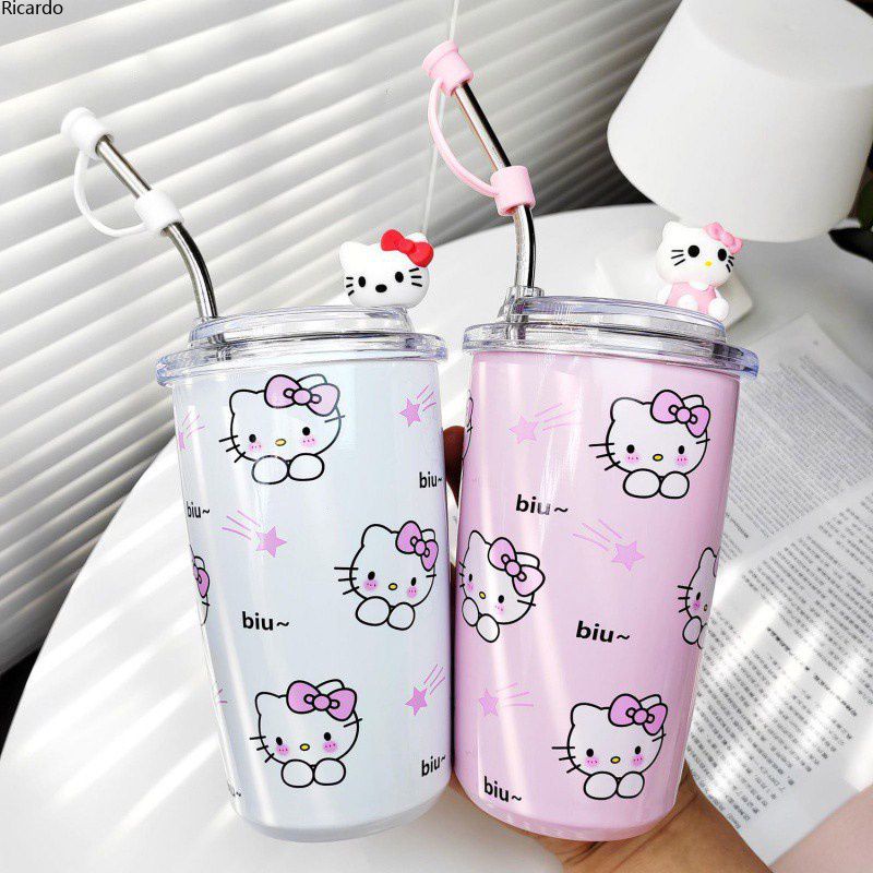 Sanrio Thermos Cup With Straw Cute Kuromi My Melody Hello Kitty Vacuum ...