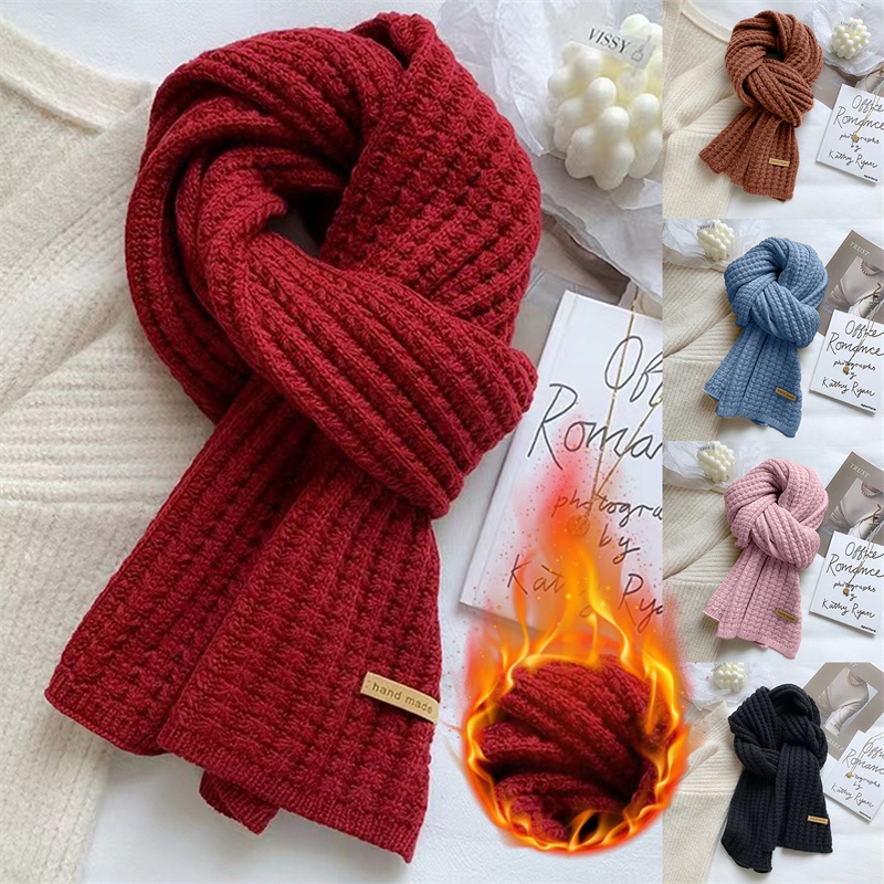 Women Knitted Scarf Female Solid Color Long Scarves Winter Warm