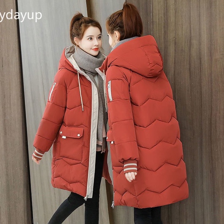 Bread Coat Cotton-padded Jacket Women's Winter Loose Stand-up Collar Without Hood Mid-length Thickened Shiny Down Padded Jacket Winter Warm Jacket