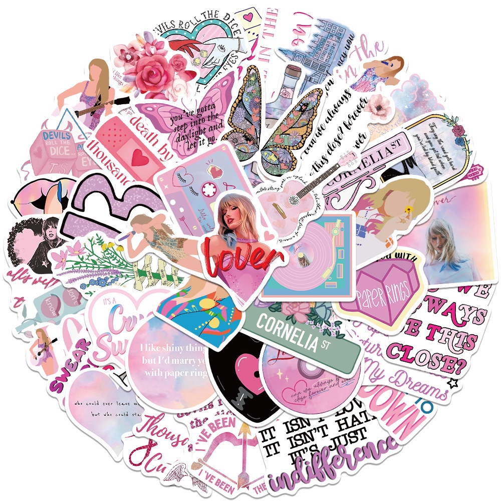 50pcs Pink Taylor Swift Album Lover Waterproof Graffiti Stickers For