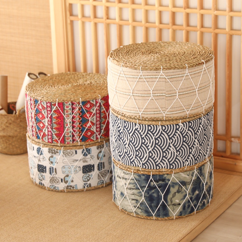 Get 6% coupon+gift】Straw Stool Low Stool Household round Stool Rattan ...