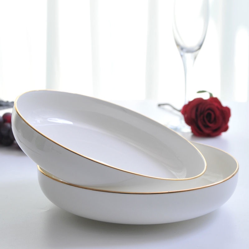 Deepen Bone China Gold Rimmed Plate Plate Dishes Deep Dish Soup Plate