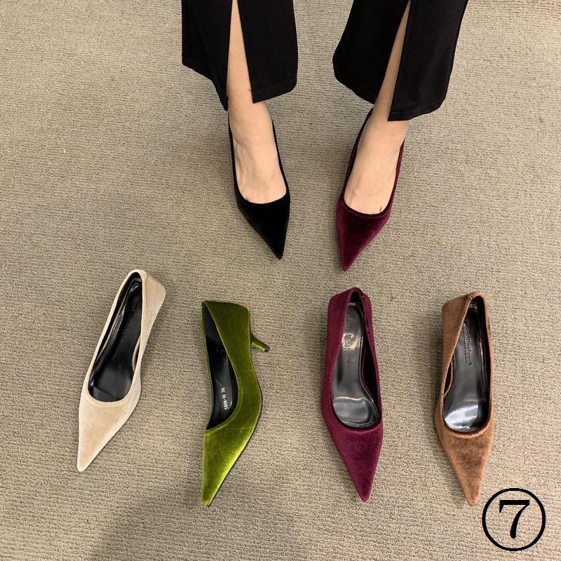 2023 New Style Suede Pointed Toe Stiletto High Heels Women's Black Work