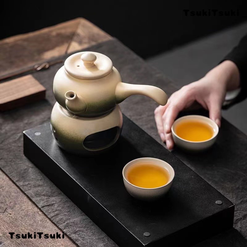 Bamboo Green Ancient Pottery TeapotSide Handle Pot+Bottom Stove