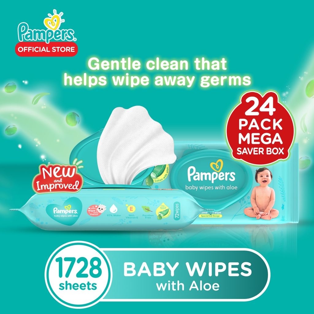 NEW Pampers Baby Wipes with Aloe Mega Saver Box 72 x 24 Packs (1728