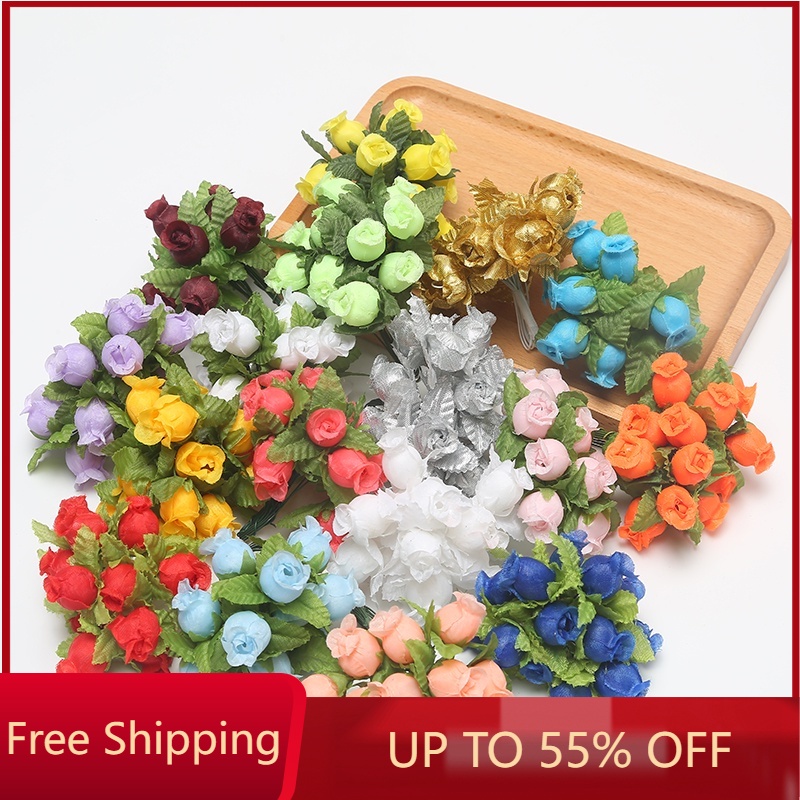 12Pcs/Bouquet Mini Rose Artificial Flowers Silk Fake Flower Bouquet ...