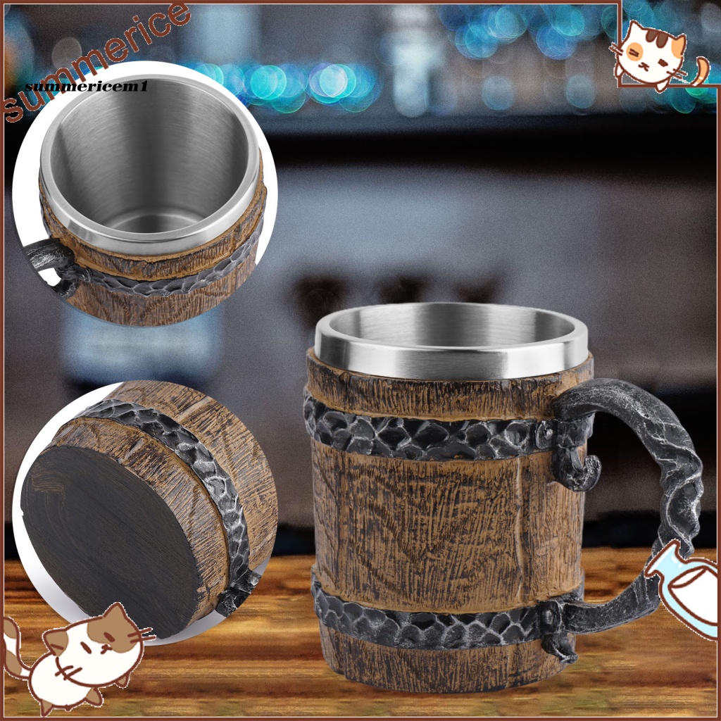 【Ready stock】 450ML Beer Mug Double Layer Vintage Style Simulated