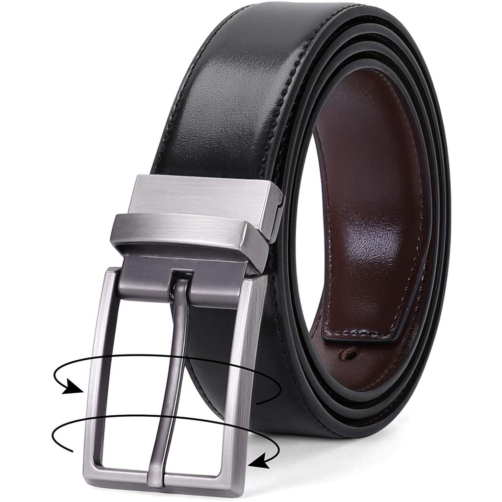 ♖Bravenuf Men's Belt, Men's Leather Reversible Belt Black and Brown