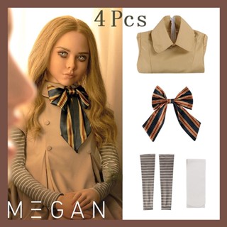 Megan M3GAN Cosplay Costume Wig Include Dress Top Socks Full Set