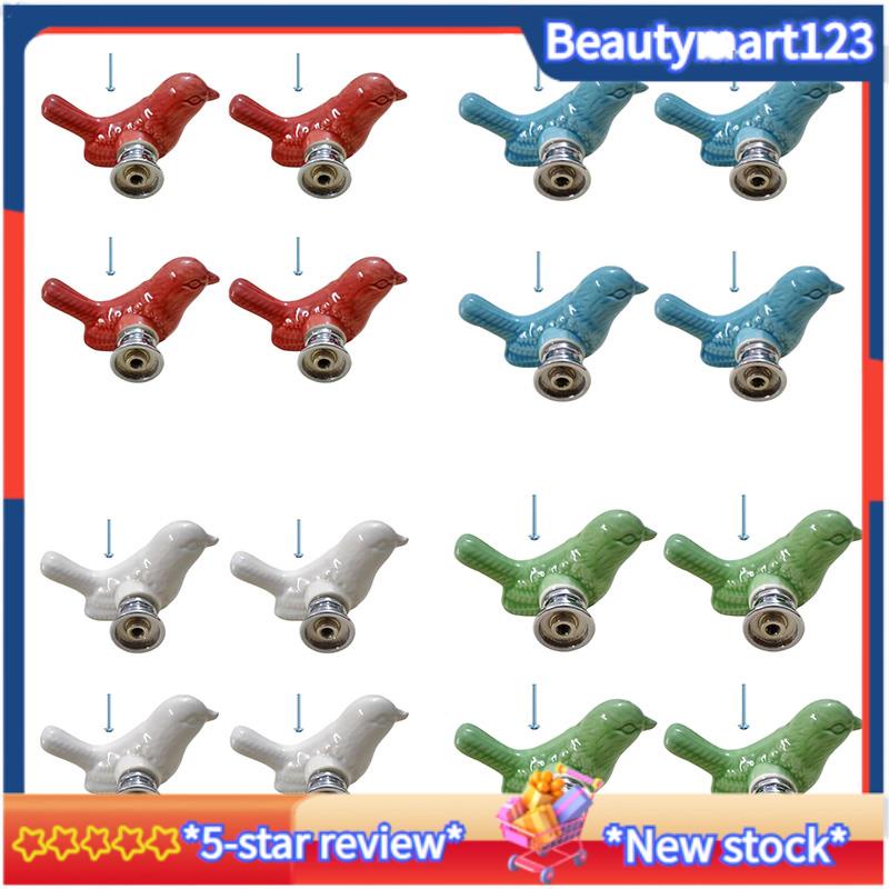 【BM】4Pack Green Cute Bird Design Door Knobs, Ceramic Drawer