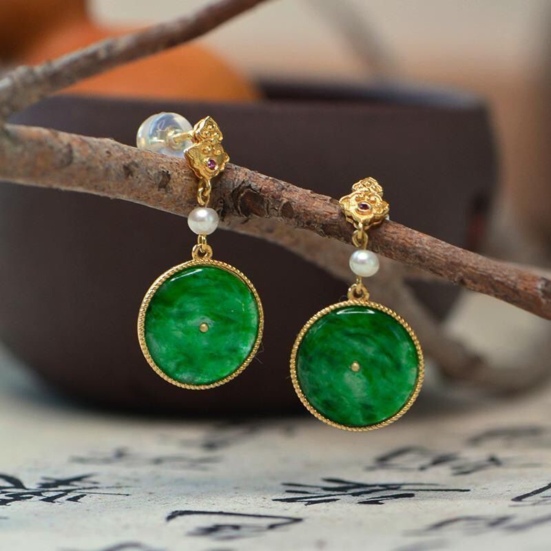 Women Ethnic S925silver Enamel Pearl Jade Earrings