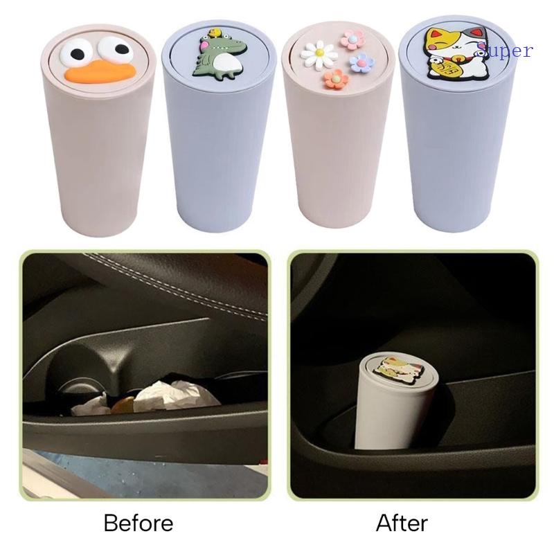 Car Silicone Trash Can with Lid Car Cup Holder Trash Bin Auto