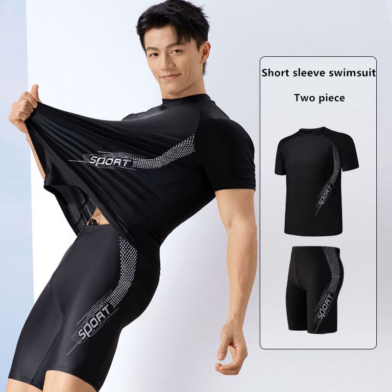 Luoke Swimming Suit For Men Short Sleeved Capris Full Body Set Hot