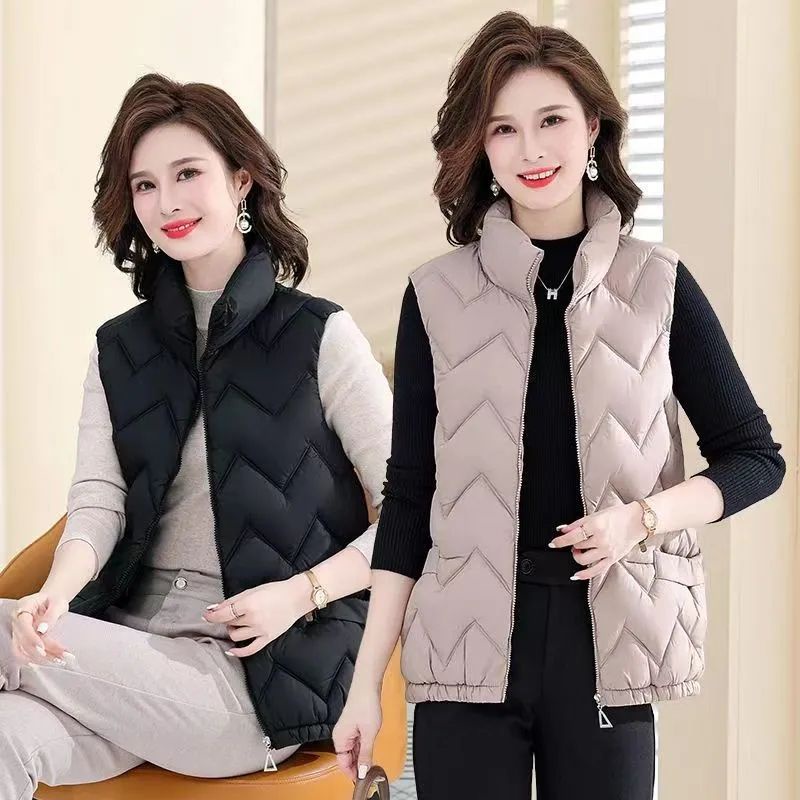 All-Matching Outer Wear Warm down Cotton-Padded Waistcoat Women's New  Winter Loose Cotton-Padded Vest Middle-Aged and Elderly Stand Collar  Sleeveless Waistcoat Cotton Vest