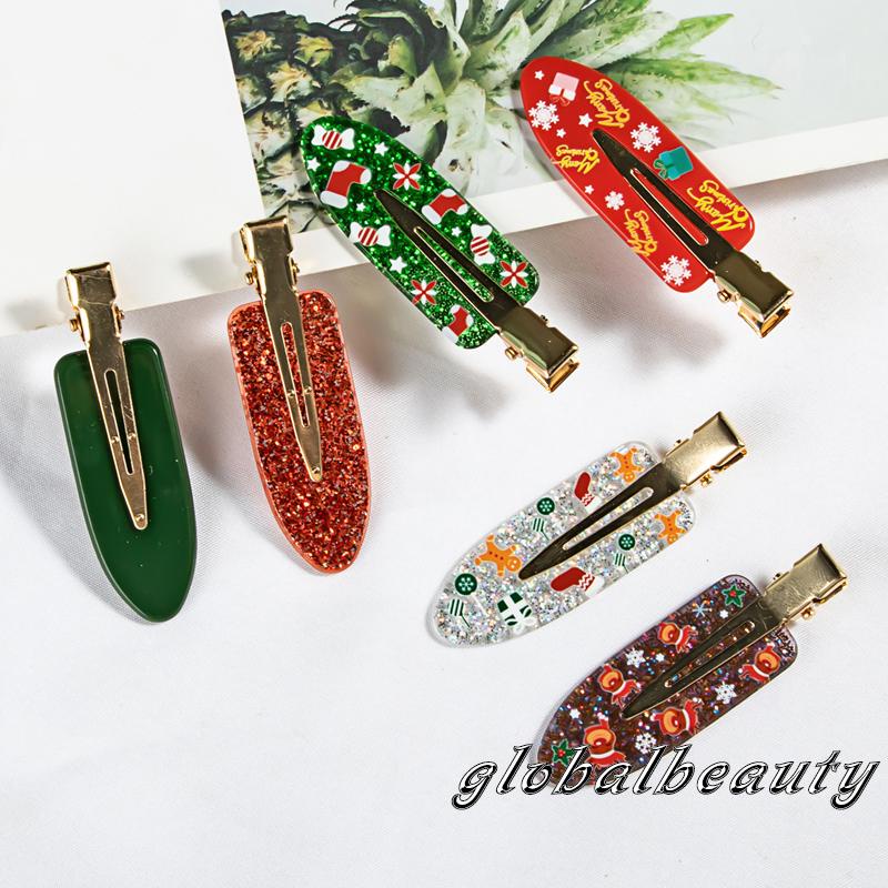 00GBChristmas Hair Clips No Crease Duckbill Clips Cute Print Alligator