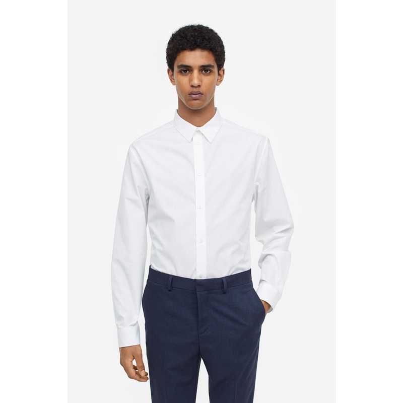 H M Slim Fit Easy iron shirt White Light Shopee Singapore