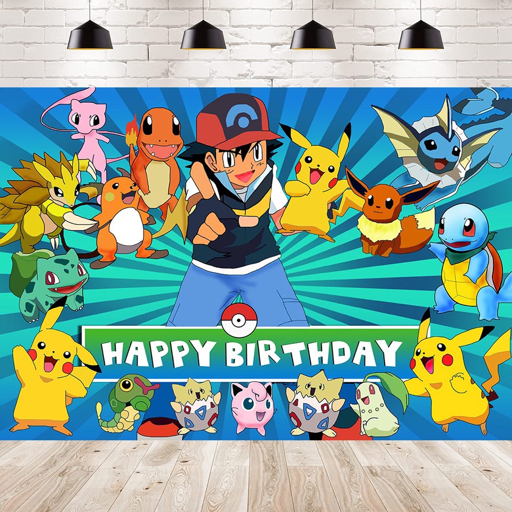 Pikachu Theme Party Backdrop Decor Baby Shower Kids Pokemon Backdrops ...