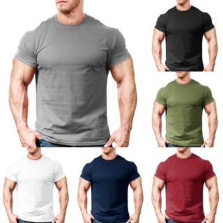 Mens Slim Fit T Shirt Muscle Fit Gym Top Designer Short Sleeve Curved Hem  Tee