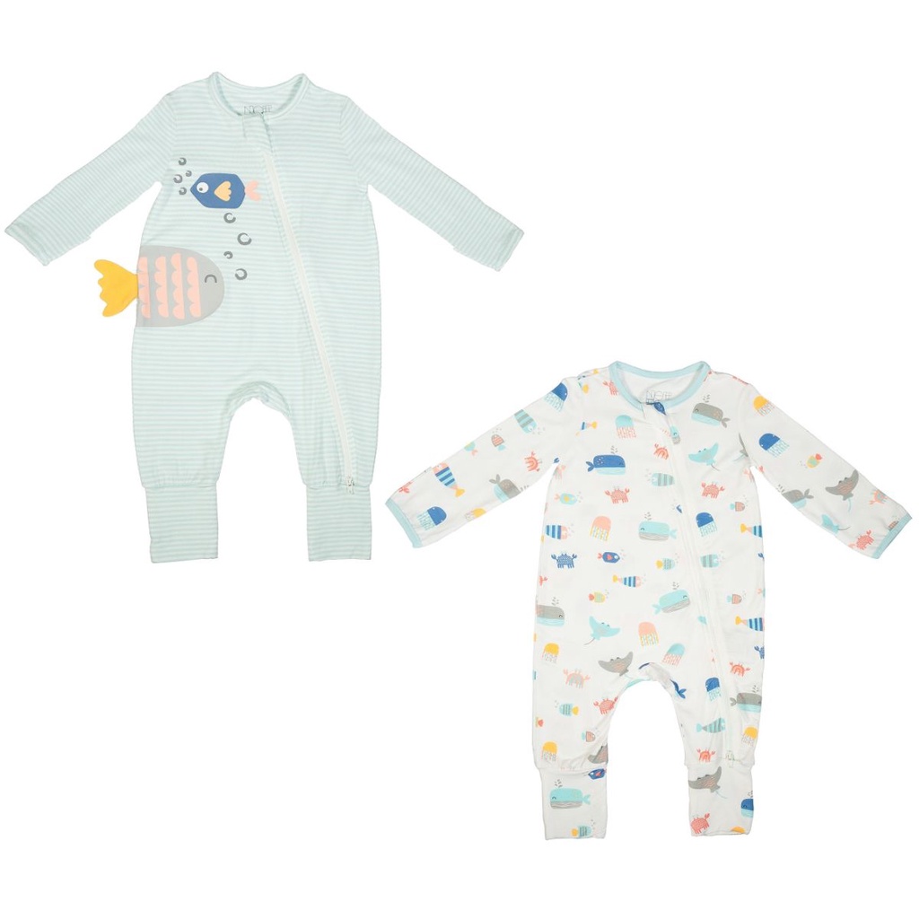 [Not Too Big] NTB-A23-Sea World Bamboo Sleepsuit - 2PK | Shopee Singapore