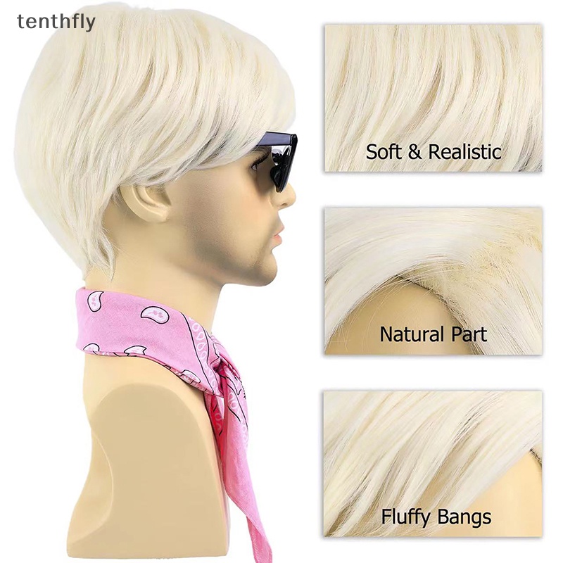 tenthfly HOT Movie Ken Cosplay Wig Kyo Short Light Blonde Wigs For Ken Halloween Costume Wig new