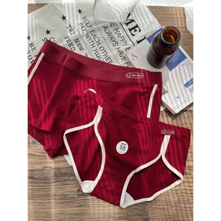 2pcs Red New Year Lovers Underwear Pure Cotton Men Boxer Shorts