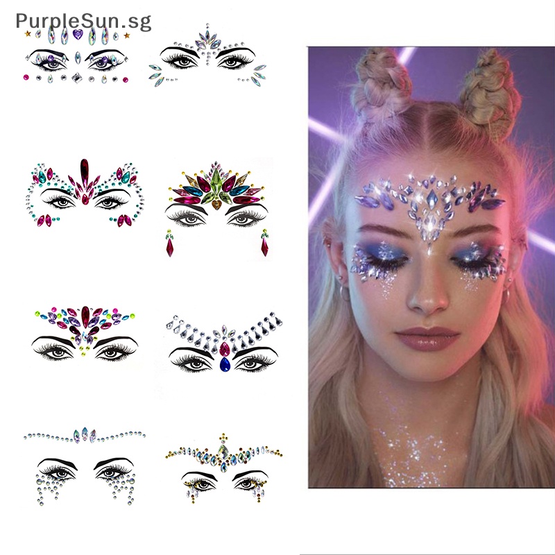 Purplesun 3d Rhinestones Stickers Face Tattoos Sexy Makeup Party Glitter Woman Face Jewels Sg 