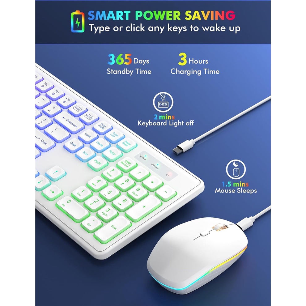 Jomaa Type-c Wireless Keyboard and Mouse Combo RGB Backlit Rechargeable ...