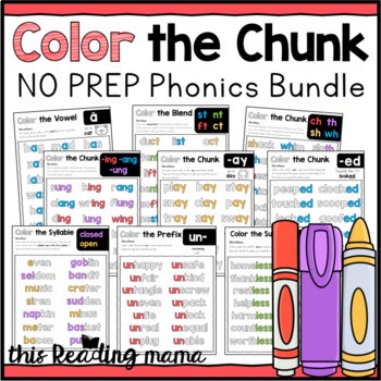 Color the Chunk Phonics Bundle- Worksheets Learning PDF Electronic File ...