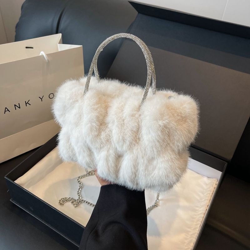 White faux fur on sale bag