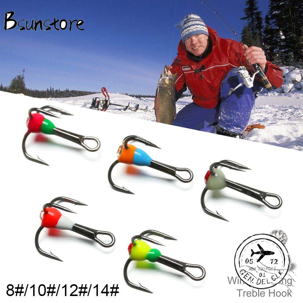 BSUNS 5pcs Ice Fishing Hooks Style 8 10 12 14 Sinking Bait Carbon