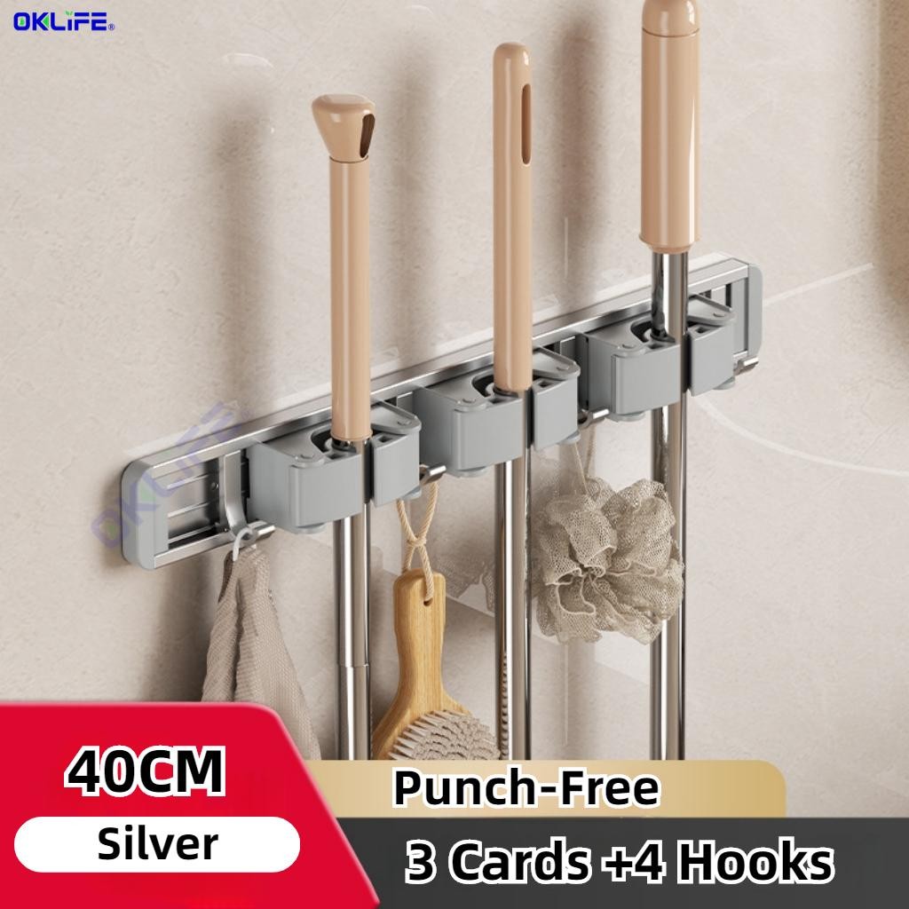 Mop clip wall-mounted broom mop hook artifact free punch bathroom storage storage rack snap mop rack