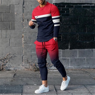 2023 Men Tracksuit Spring Oversized Set Print Long Sleeved T-shirt+Trousers  Jogger Sportswear Casual Streetwear 2 Piece Suit